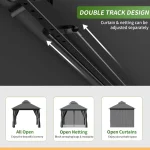 Double track design for camping gazebo with adjustable curtains and netting options