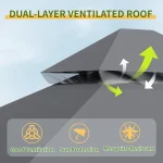 Dual-layer ventilated roof design for camping gazebo with ventilation features