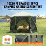 10x10 ft camping gazebo with screen netting set up in outdoor space