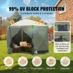 Camping gazebo with UV protection, windows, and windproof design in backyard setting