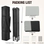 Camping gazebo packing list including carry bag, canopy top, netting wall, and stakes