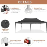 Camping gazebo with waterproof material and adjustable height features displayed in detail.