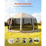 Camping gazebo with pop-up design set up in a grassy outdoor area