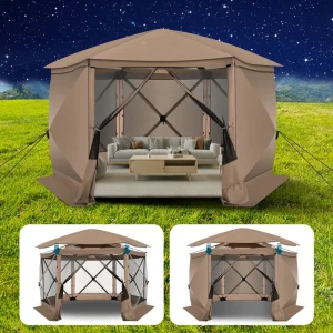 Camping gazebo with spacious interior and comfortable seating in outdoor setting