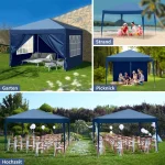 Navy camping gazebo set up for outdoor events like picnics and weddings